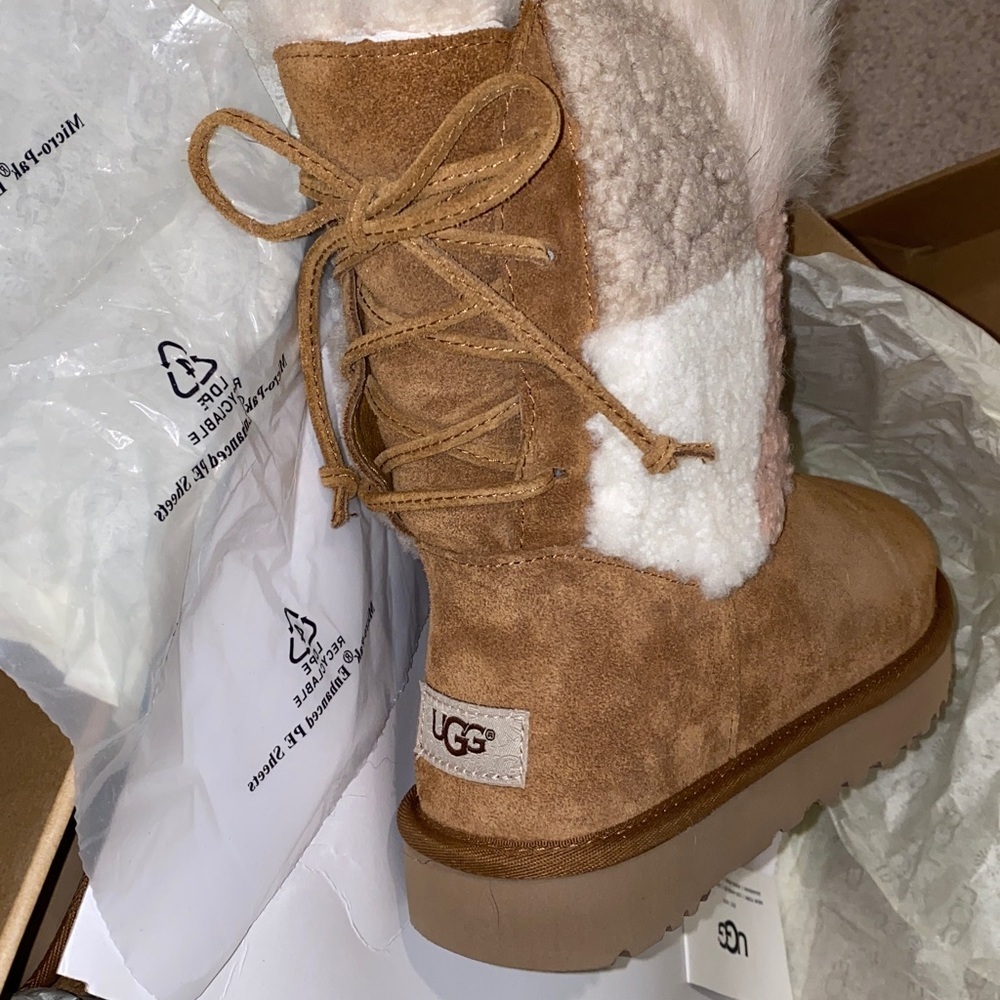 Brand New UGG Patchwork Fluff Shearling Boots - Picture 5 of 6